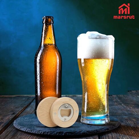 30pcs Bamboo Bottle Opener, Wood Bulk Wooden Openers, Fridge Magnet Round Beer Opener, 2.6" Magnetic Sticker for DIY Bar Decoration Refrigerator Coaster Gift Guest Lover Wedding Kitchens Home Parties in Saudi Arabia