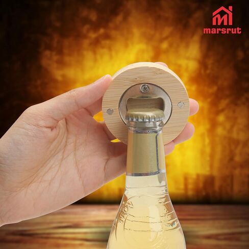 30pcs Bamboo Bottle Opener, Wood Bulk Wooden Openers, Fridge Magnet Round Beer Opener, 2.6" Magnetic Sticker for DIY Bar Decoration Refrigerator Coaster Gift Guest Lover Wedding Kitchens Home Parties in Saudi Arabia