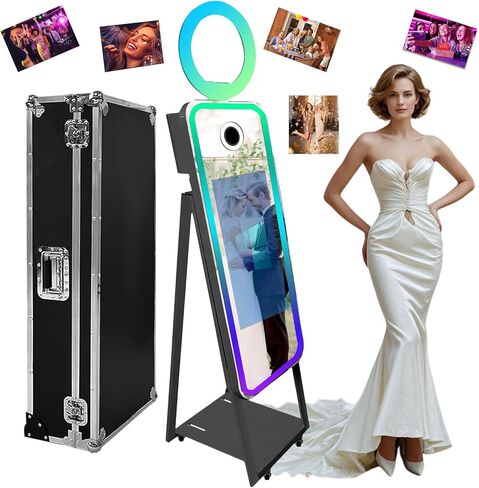 Magic Mirror Photo Booth 40'',Portable 21.5'' Touch Screen Booth Machine with LED Frame,Built in Mini PC Selfie Mirror Photo Booth for Event Rentals (Black, 40 inch+Camera+Mini Printer) in Saudi Arabia