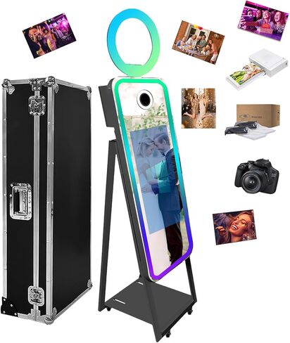 Magic Mirror Photo Booth 40'',Portable 21.5'' Touch Screen Booth Machine with LED Frame,Built in Mini PC Selfie Mirror Photo Booth for Event Rentals (Black, 40 inch+Camera+Mini Printer) in Saudi Arabia