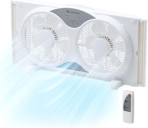 Comfort Zone Twin Window Fan with Remote Control, Removable Cover, Reversible, 9 inch, 3 Speed, 3 Function, Expandable, Exhaust, Airflow 8.40 ft/sec, Ideal for Home, Kitchen, Bedroom & Office, CZ310R in Saudi Arabia