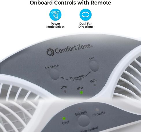 Comfort Zone Twin Window Fan with Remote Control, Removable Cover, Reversible, 9 inch, 3 Speed, 3 Function, Expandable, Exhaust, Airflow 8.40 ft/sec, Ideal for Home, Kitchen, Bedroom & Office, CZ310R in Saudi Arabia