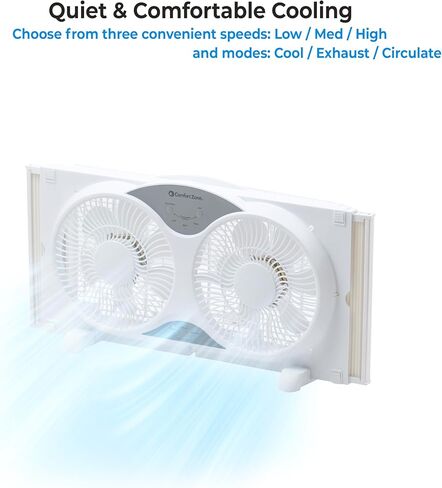 Comfort Zone Twin Window Fan with Remote Control, Removable Cover, Reversible, 9 inch, 3 Speed, 3 Function, Expandable, Exhaust, Airflow 8.40 ft/sec, Ideal for Home, Kitchen, Bedroom & Office, CZ310R in Saudi Arabia