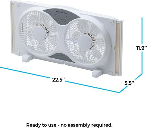 Comfort Zone Twin Window Fan with Remote Control, Removable Cover, Reversible, 9 inch, 3 Speed, 3 Function, Expandable, Exhaust, Airflow 8.40 ft/sec, Ideal for Home, Kitchen, Bedroom & Office, CZ310R in Saudi Arabia