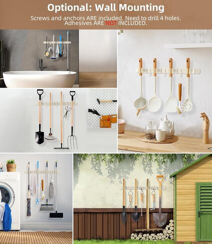 حامل مكنسة فوق الباب - ممسحة من الفولاذ المقاوم للصدأ 304 وحامل مكنسة مثبت على الحائط أو معلق على الباب بخطافات - شماعة مكنسة، منظم أدوات تخزين المكنسة لغسيل الخزانة - بيج فاتح in Kuwait