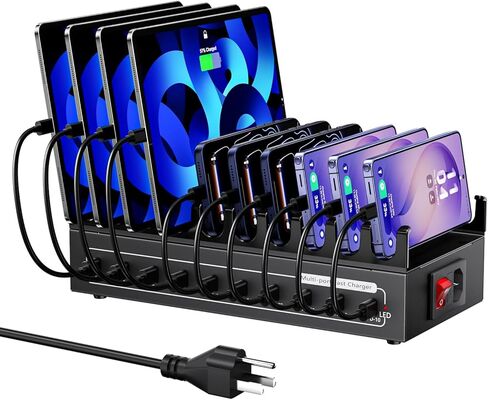 USB Charging Station, 12 Ports USB C Charger, 50W/10A MultiPort Charging Block[6 USBC+6 USBA], Compatible with iPhone 16/15/14/13/Samsung/Tablet/Watch/Headphones and Multiple Charger Plug in Saudi Arabia