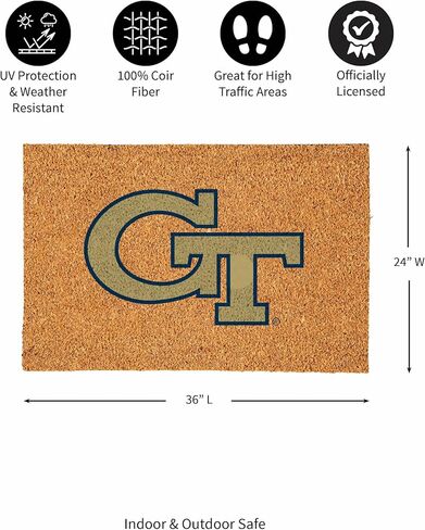 Team Sports America NCAA Georgia Tech Coir Doormat 36"x24", Official Full Color Team Logo, Extra Large Front Door Mat, Outdoor Indoor Entrance Rug, Non-Slip Welcome Mat for Porch Patio in Saudi Arabia