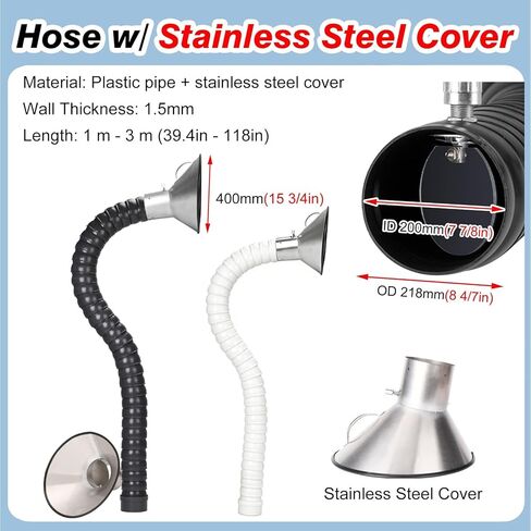 Gray Fume Extractor Hose - Flexible Dust Collection Arm with Stainless Steel Hoop for Welding, Soldering, Laboratory Use (OD 218mm, Length 2.5m/8.2ft) in Saudi Arabia