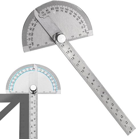 منقلة زاوية من الفولاذ المقاوم للصدأ، منقلة رأس مستديرة 0-180 درجة، مسطرة تحديد زوايا الأعمال الخشبية، أداة ميكانيكية، أداة قياس زاوية قابلة للتعديل (اللون: فضي) in Kuwait