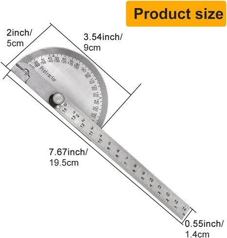 منقلة زاوية من الفولاذ المقاوم للصدأ، منقلة رأس مستديرة 0-180 درجة، مسطرة تحديد زوايا الأعمال الخشبية، أداة ميكانيكية، أداة قياس زاوية قابلة للتعديل (اللون: فضي) in Kuwait