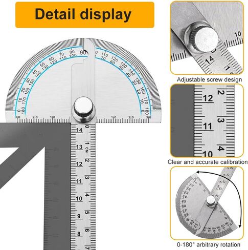منقلة زاوية من الفولاذ المقاوم للصدأ، منقلة رأس مستديرة 0-180 درجة، مسطرة تحديد زوايا الأعمال الخشبية، أداة ميكانيكية، أداة قياس زاوية قابلة للتعديل (اللون: فضي) in Kuwait