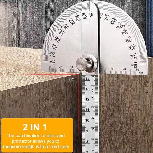منقلة زاوية من الفولاذ المقاوم للصدأ، منقلة رأس مستديرة 0-180 درجة، مسطرة تحديد زوايا الأعمال الخشبية، أداة ميكانيكية، أداة قياس زاوية قابلة للتعديل (اللون: فضي) in Kuwait