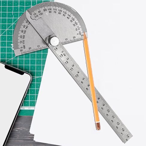 منقلة زاوية من الفولاذ المقاوم للصدأ، منقلة رأس مستديرة 0-180 درجة، مسطرة تحديد زوايا الأعمال الخشبية، أداة ميكانيكية، أداة قياس زاوية قابلة للتعديل (اللون: فضي) in Kuwait