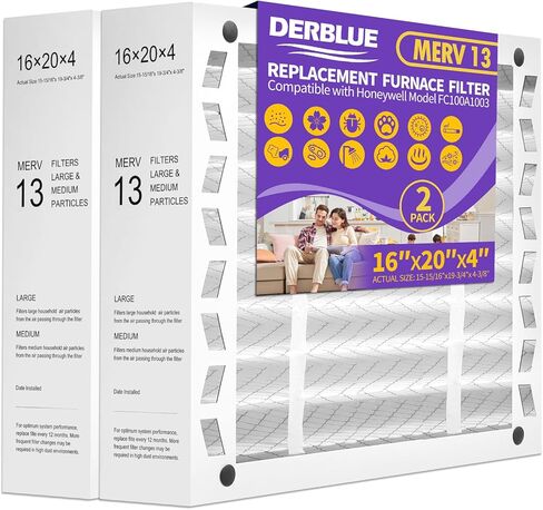 DerBlue 2PACK 20x25x4 AC Furnace Filter Replacement MERV 13 Compatible with Honeywell FC100A1037 Pleated HVAC (Actual Size: 19.94 x 24.88 x 4.38 Inches) in Kuwait