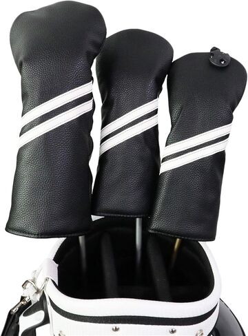HELLO NRC 3 Pieces Golf Club Covers, Golf Headcover Set, Head Covers for Woods and Driver, 3 Wood Cover White and Black, 460cc PU Waterproof Leather with Rotating Number Tags for Most Golf Clubs in Saudi Arabia