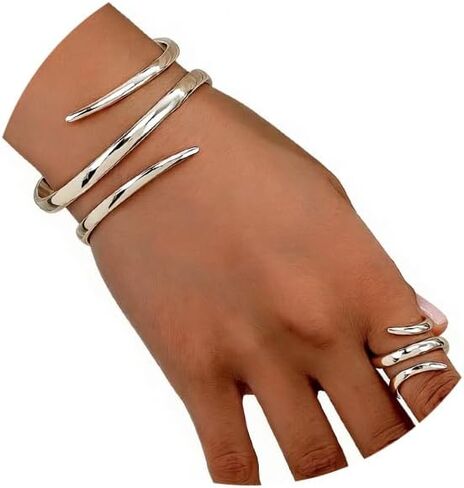Chunky Gold Snake Bracelet Ring Set for Women,Minimalist Wide Line Wrist Cuff Statement Opening Bracelet,Trendy Party Banquet Jewelry Accessories Gifts in Saudi Arabia