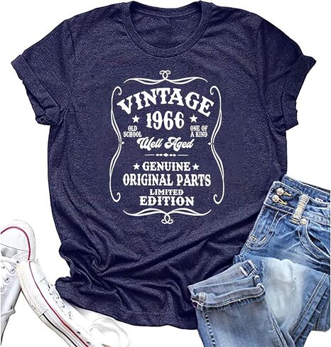 Women 60th Birthday Shirt Vintage 1966 Tshirt Sixty Bday Gift Casual Birthday Apparel Flower Graphic Short Sleeves Tee in Saudi Arabia
