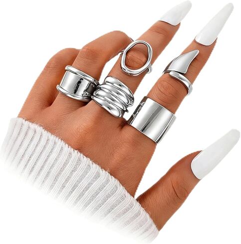 GIGB PBDK Gold Silver Plated Geometric Chunky Rings Set for Women,Open Adjustable Pleated Stacking Knuckle Finger Ring Set Punk Party Jewelry Accessories Gift in Saudi Arabia