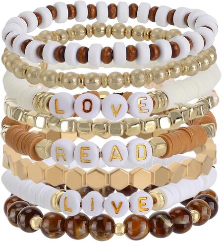 Cosweet Book Lover Gifts for Women - 8Pcs Boho Stretch Beaded Bracelet Stack Set, Bookish Gifts for Women Readers, Book Club Gift for Christmas in Saudi Arabia