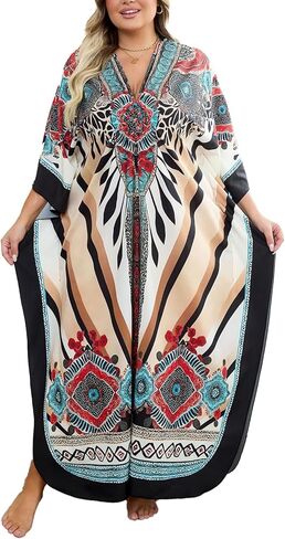 Batwing Sleeve Kaftan Dress for Women Plus Size - Flowy Lightweight Long Maxi Beach Cover Up,Summer Loungewear in Saudi Arabia