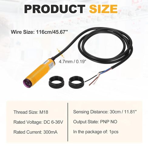 مستشعر كهروضوئي MECCANIXITY، M18 30 سم 6-36VDC مستشعر مفتاح كهروضوئي منتشر، مستشعر PNP بصري قابل للتعديل بدون مفتاح قرب ثلاثي الخطوط للاستخدام الصناعي in Saudi Arabia