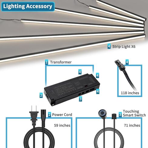 Art3d LED Recessed Lighting Kit - 6pcs Self-Adhesive White LED Light with Smart Switch, 3000k Touching Switch Light for Wood Slat Wall Panels, Headboards, Stairs, Under Cabinet, Home Decor in Saudi Arabia