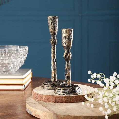 مجموعة حوامل شموع فضية من Rely+ مكونة من 2 قطعة مركزية على شكل دائري لطاولة الطعام وحامل شموع لتزيين المنزل وحامل شموع للمنزل وحفلات الزفاف in Kuwait