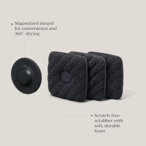 Curio Home Goods Ionic Non-Scratch Dish Sponges with Magnetized Holder, Odor Resistant Synthetic Scrub Sponges, 3 Pack, Black in Saudi Arabia