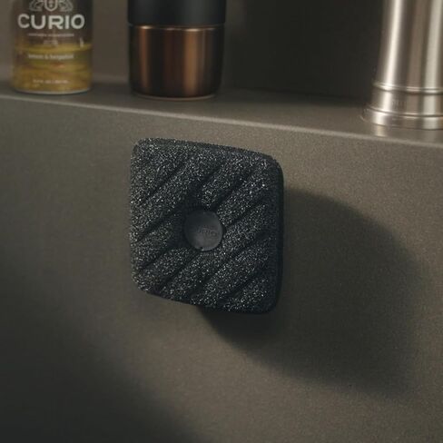 Curio Home Goods Ionic Non-Scratch Dish Sponges with Magnetized Holder, Odor Resistant Synthetic Scrub Sponges, 3 Pack, Black in Saudi Arabia