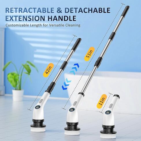 Electric Spin Scrubber, Full-Body IPX7 Waterproof Cordless Power Cleaning Brush with Adjustable Extension Handle, 2-Speed Shower Scrubber with 7 Replaceable Brush Heads for Bathroom, Kitchen Cleaning in Saudi Arabia