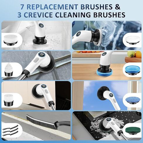 Electric Spin Scrubber, Full-Body IPX7 Waterproof Cordless Power Cleaning Brush with Adjustable Extension Handle, 2-Speed Shower Scrubber with 7 Replaceable Brush Heads for Bathroom, Kitchen Cleaning in Saudi Arabia