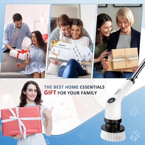 Electric Spin Scrubber, Full-Body IPX7 Waterproof Cordless Power Cleaning Brush with Adjustable Extension Handle, 2-Speed Shower Scrubber with 7 Replaceable Brush Heads for Bathroom, Kitchen Cleaning in Saudi Arabia