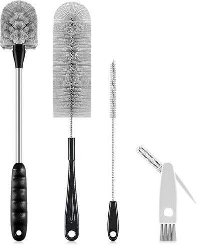 4 Pack Bottle Brush Cleaning Set, Including Long Handle Water Bottle Brush and 3 in 1 Cup Lid Cleaning Brush, Straw Cleaner Brush Washing for Baby Bottles, Tumblers, Glasses in Saudi Arabia