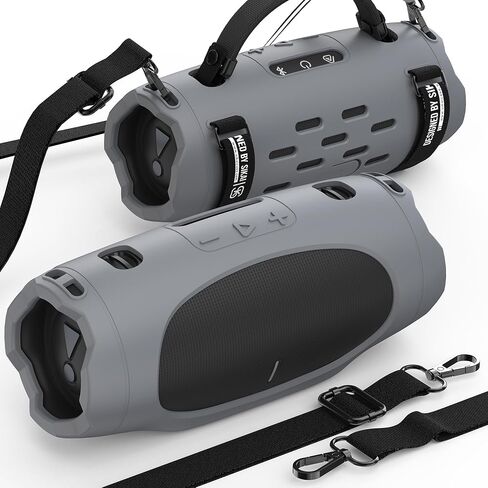 SIKAI CASE Portable Speaker Mount Compatible with JBL Charge 6, Silicone Case with Adjustable Strap&Detachable Shoulder Strap Travel Case for Bike/ATV/Golf Cart/Boat Railing, Case Only (Black) in Saudi Arabia