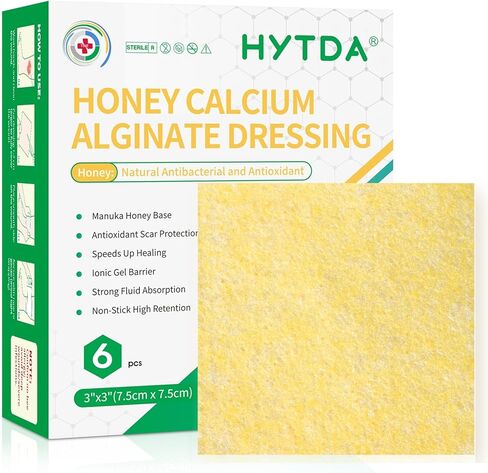 Manuka Honey Calcium Alginate Wound Dressing, 3×3 Inches, 6 Individual Pack- Wound Care for Moist Healing, Highly Absorbent Dressing with Calcium Alginate for Pressure Sores, Ulcers in Saudi Arabia