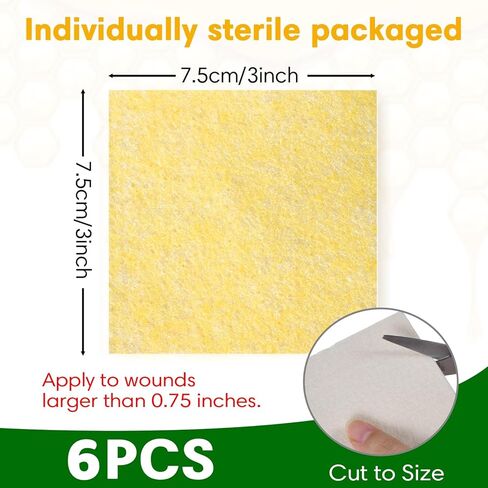 Manuka Honey Calcium Alginate Wound Dressing, 3×3 Inches, 6 Individual Pack- Wound Care for Moist Healing, Highly Absorbent Dressing with Calcium Alginate for Pressure Sores, Ulcers in Saudi Arabia