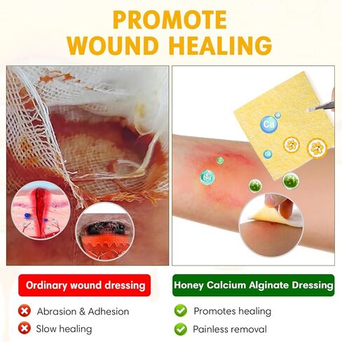 Manuka Honey Calcium Alginate Wound Dressing, 3×3 Inches, 6 Individual Pack- Wound Care for Moist Healing, Highly Absorbent Dressing with Calcium Alginate for Pressure Sores, Ulcers in Saudi Arabia