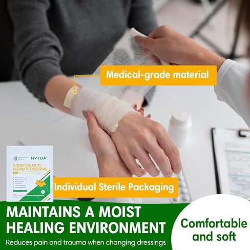 Manuka Honey Calcium Alginate Wound Dressing, 3×3 Inches, 6 Individual Pack- Wound Care for Moist Healing, Highly Absorbent Dressing with Calcium Alginate for Pressure Sores, Ulcers in Saudi Arabia