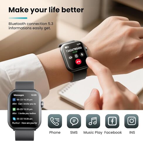 1.96 "HD Calling Smartwatch ، 120 Sports ، Heart & Sleep Tracker ، IP67 in Kuwait
