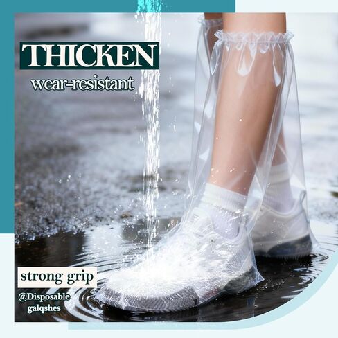 12 Pcs Individually Packaged Long Rain Shoe Covers, Extended Length Clear Adults Shoe Ponchos, Anti-Slip Plastic Rain Boot Covers, Perfect for Adults & Disney Trips (Clear Adults L 12Pcs) in Saudi Arabia