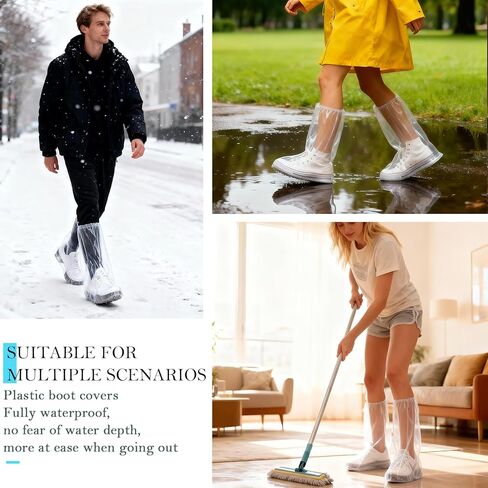 12 Pcs Individually Packaged Long Rain Shoe Covers, Extended Length Clear Adults Shoe Ponchos, Anti-Slip Plastic Rain Boot Covers, Perfect for Adults & Disney Trips (Clear Adults L 12Pcs) in Saudi Arabia