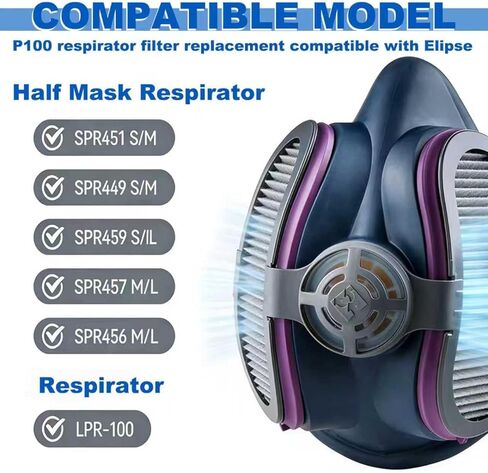 8 عبوات من فلاتر أجهزة التنفس SPR321 P100 البديلة، متوافقة مع جهاز التنفس Elipse Half Mask SPR451 SPR457 SPR449 SPR456 S/M M/L in Kuwait