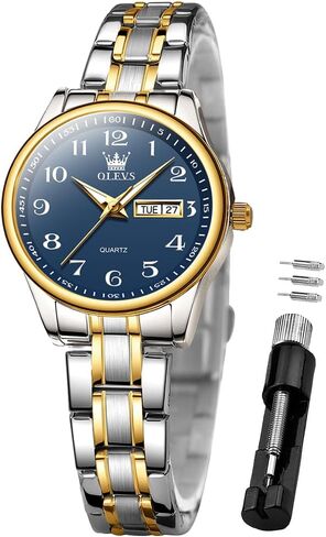 OLEVS Women Watches Gold Silver Stainless Steel Waterproof Analog Large Easy Reader Day Date Ladies Wrist Watches in Saudi Arabia