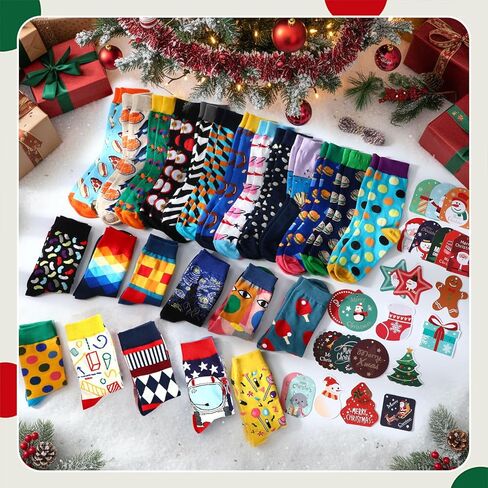24/48 Pairs Christmas Socks Bulk with Gift Tags for Women Men Christmas Funny Novelty Cotton Crew Socks in Saudi Arabia