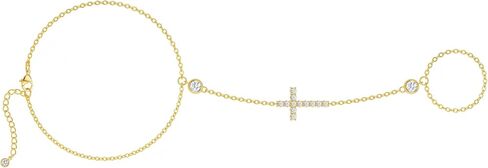 NECOCY سلسلة اليد سوار للنساء العصرية، لذيذ 14K مطلية بالذهب / الفضة مطلي حلقة سوار كومة بسيطة عبر اللؤلؤ مطرز القلب قابل للتعديل البنصر سلسلة اليد مجوهرات هدية عيد الميلاد يوميا in Kuwait