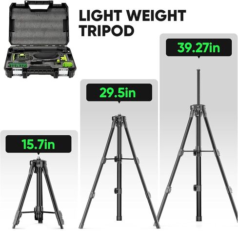 مستوى الليزر 360 ذاتي التسوية مع حامل ثلاثي القوائم، مستوى الليزر Elikliv 4D، أداة خطوط مستوى الليزر الأخضر بطول 165 قدمًا، ليزر خط متقاطع 4 × 360 درجة للبناء، تعليق الصور، بلاط الأرضية، التجديد in Kuwait