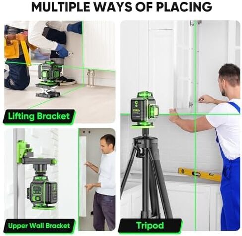 مستوى الليزر 360 ذاتي التسوية مع حامل ثلاثي القوائم، مستوى الليزر Elikliv 4D، أداة خطوط مستوى الليزر الأخضر بطول 165 قدمًا، ليزر خط متقاطع 4 × 360 درجة للبناء، تعليق الصور، بلاط الأرضية، التجديد in Kuwait