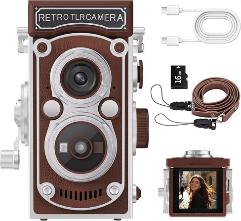كاميرا رقمية ميني رجعية ، وكاميرا محمولة طراز TLR النمط التلقائي وتصوير كاميرا مضغوطة تبلغ مساحتها 12 ميجابكسل 1080 بكسل مع بطاقة 16 جيجابايت ، وبطارية 1000 مللي أمبير في الساعة ، وهدية للمراهقين البالغين المبتدئين in Kuwait