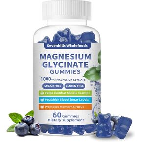 Magnesium Glycinate Gummies 1000mg - Sugar Free Magnesium Potassium Supplement for Relaxation, Calm, Stress Relief, and Sleep Support for Adults & Kids - 60 Raspberry Gummies in Kuwait