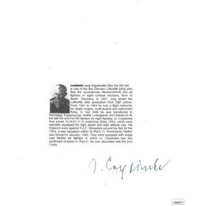 Athlon Sports CTBL-023737 8.5 x 11 Jorg Czypionka Signed WWII German ME-262 Luftwaffe Pilot Black & White Bio Letter with Pic - JSA Hologram No. DD64270 in Kuwait